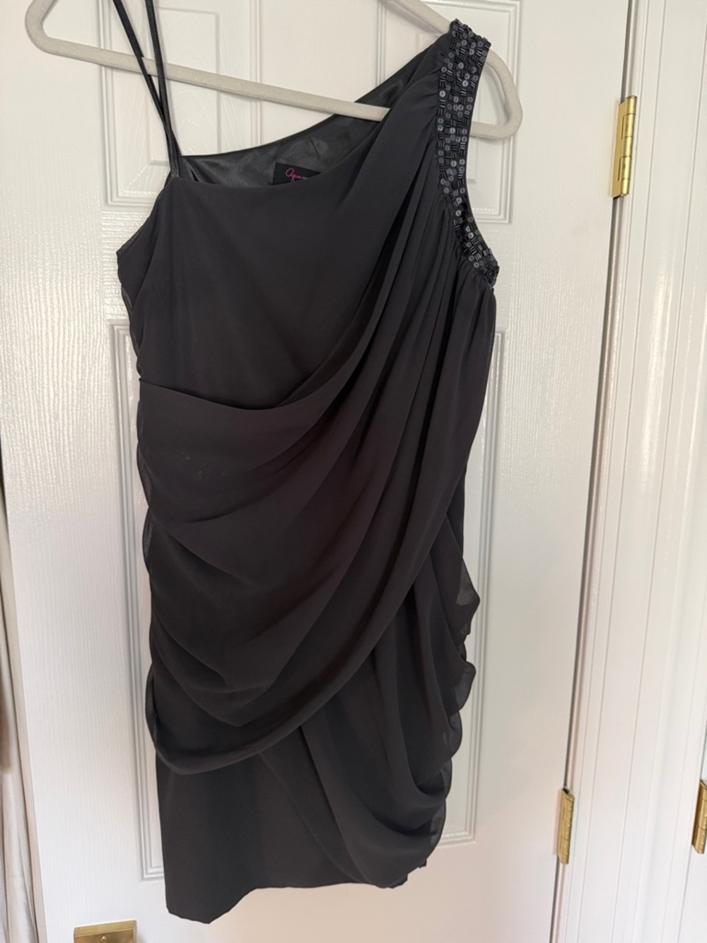 One-Shoulder Navy Draped Evening Dress